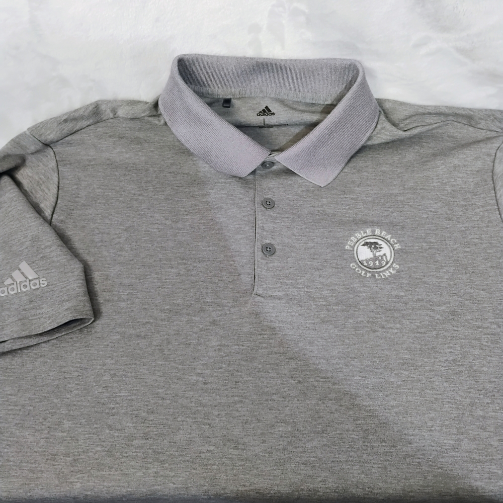 Pebble Beach Grey Adidas Golf Polo Mens Large Embroidered Performance‎ M